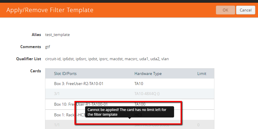 Cannot apply custom filter template with many qualifiers to any slot